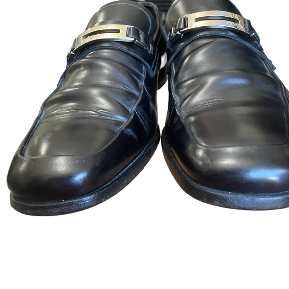 Prada Men's Black Leather Loafers with Silver Tone Buckle Detail Size 7 - Picture 2 of 16